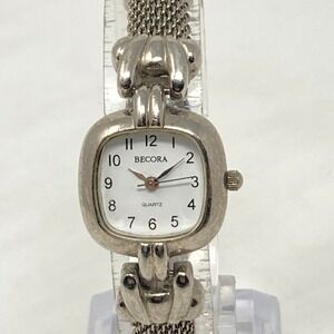 Vintage Becora Watch Women 21mm Silver Tone Mesh Band Square New Battery 6.5"